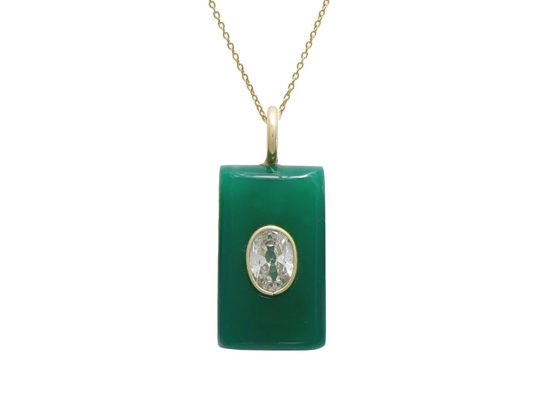 Green Onyx with White Topaz Rectangular Charm Necklace