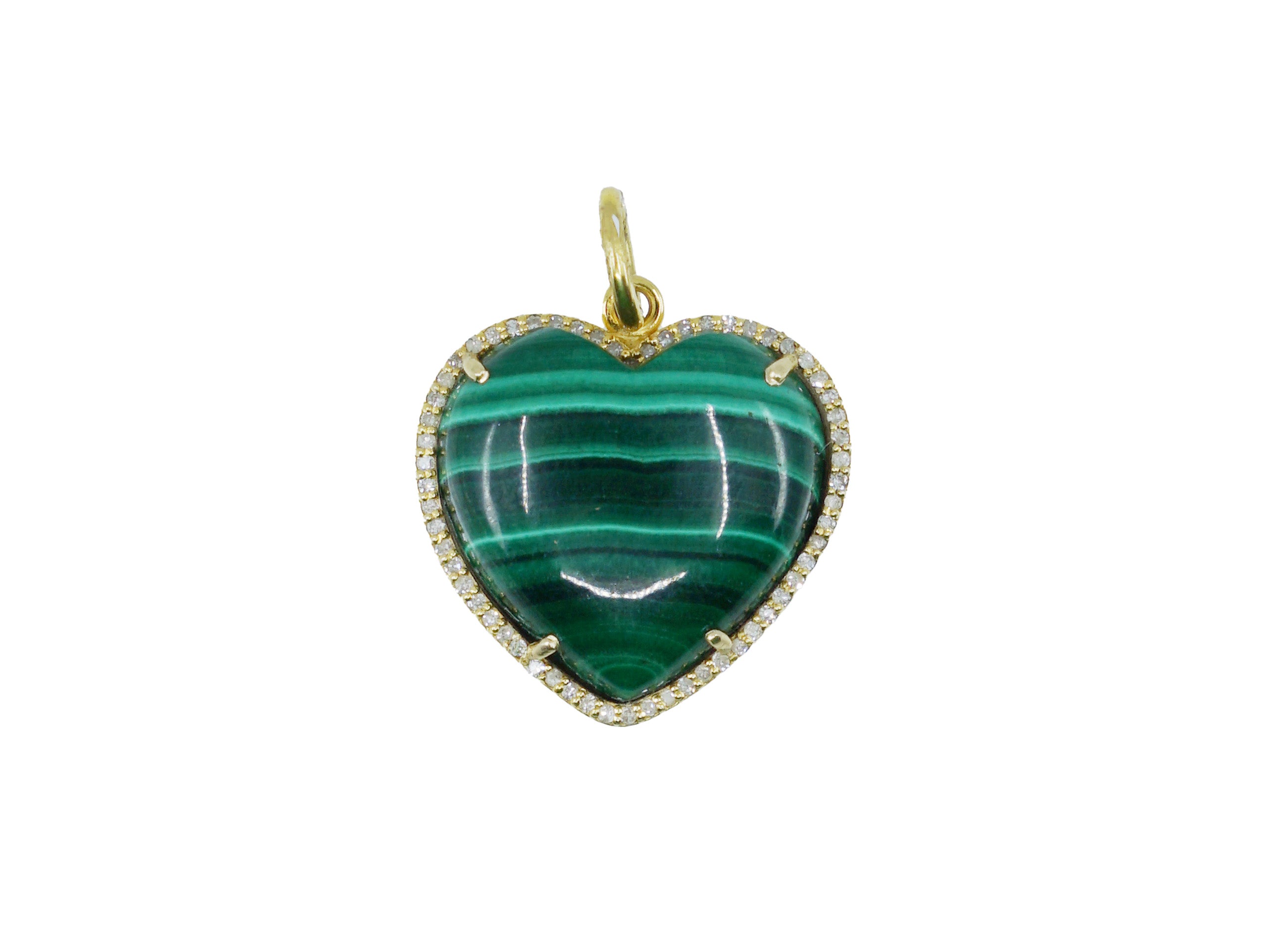 14k Malachite and Diamond Heart Charm