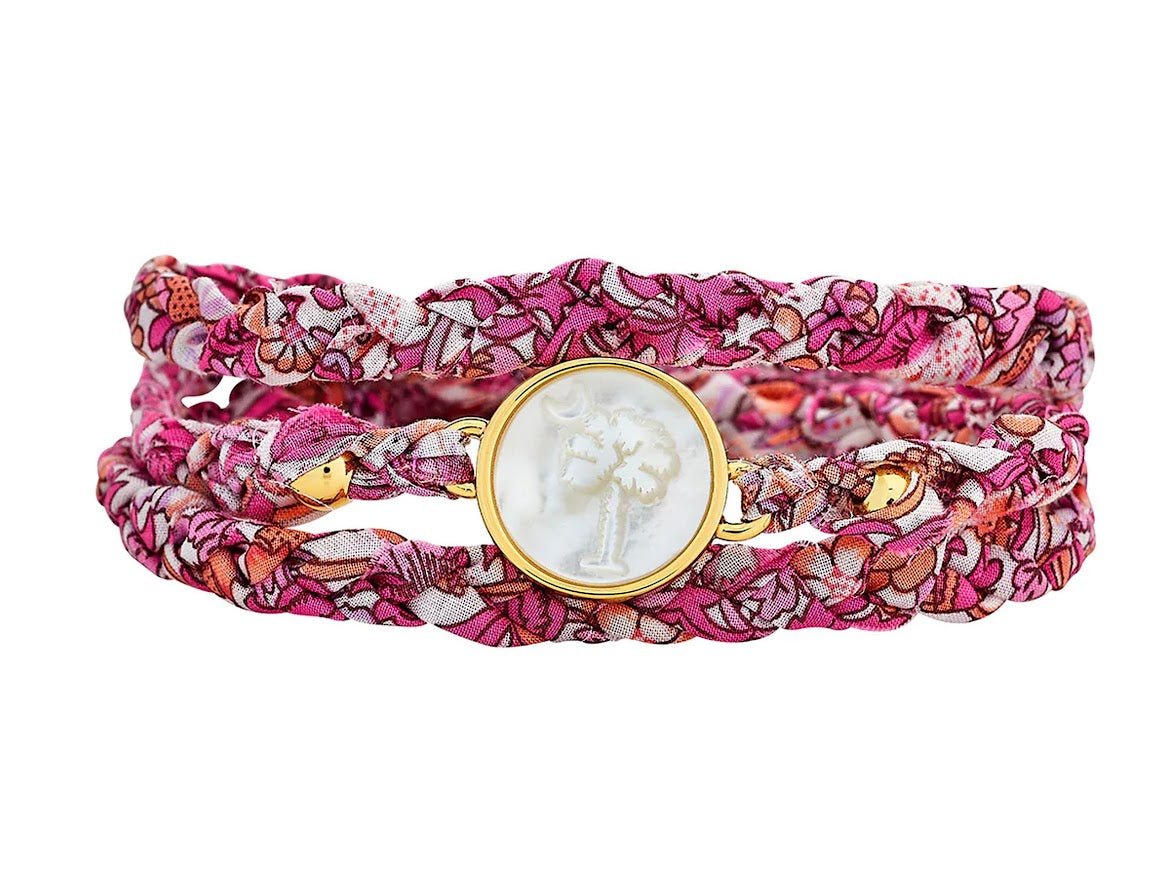 Dahlia Braided Liberty Print Wrap Bracelet with MOP Palm Charm