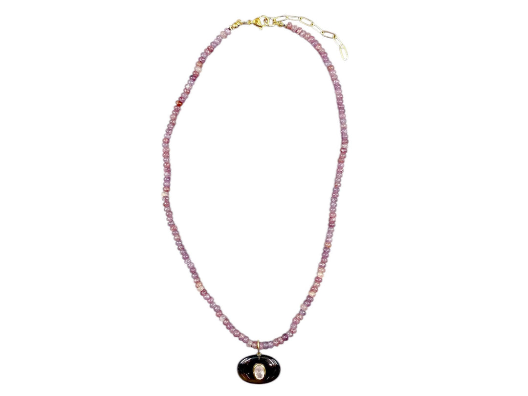 Tourmaline Necklace with Quartz and Moonstone Charm