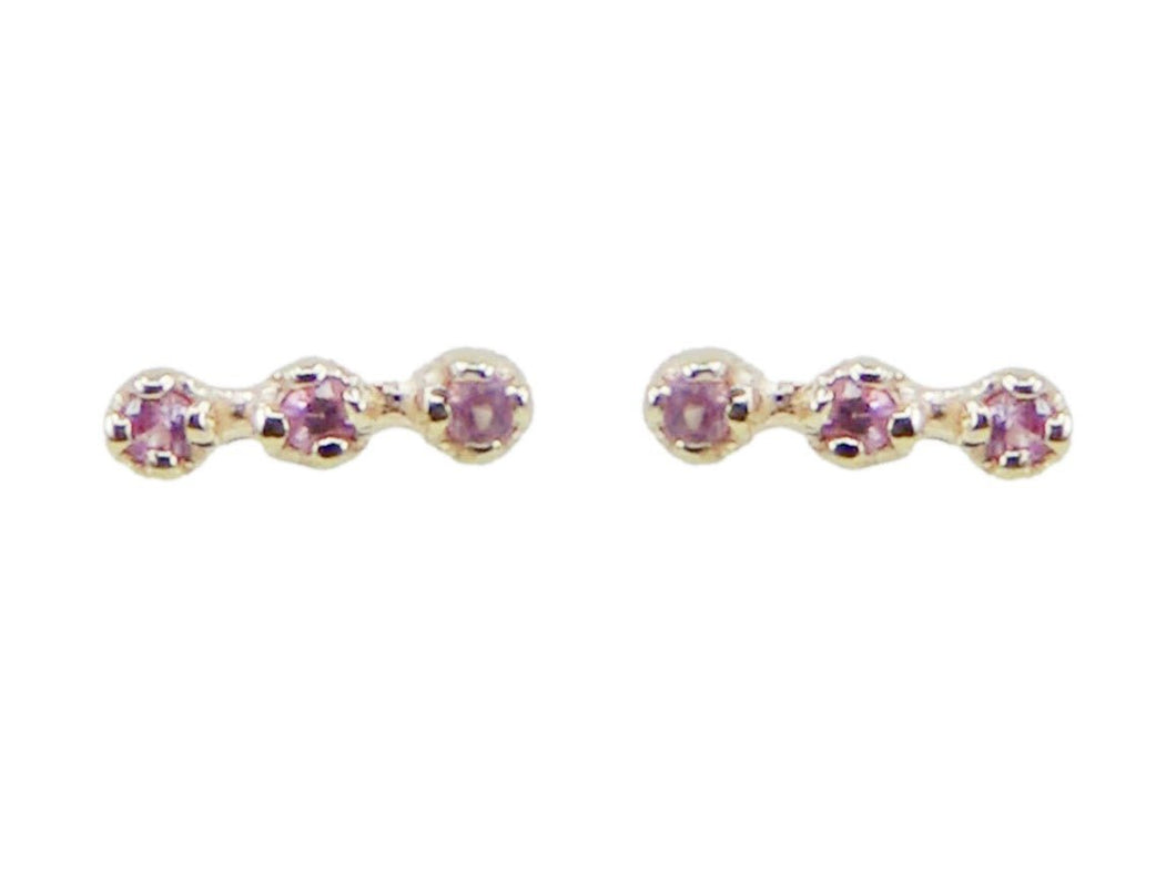 14k Three Stone Pink Sapphire Earrings