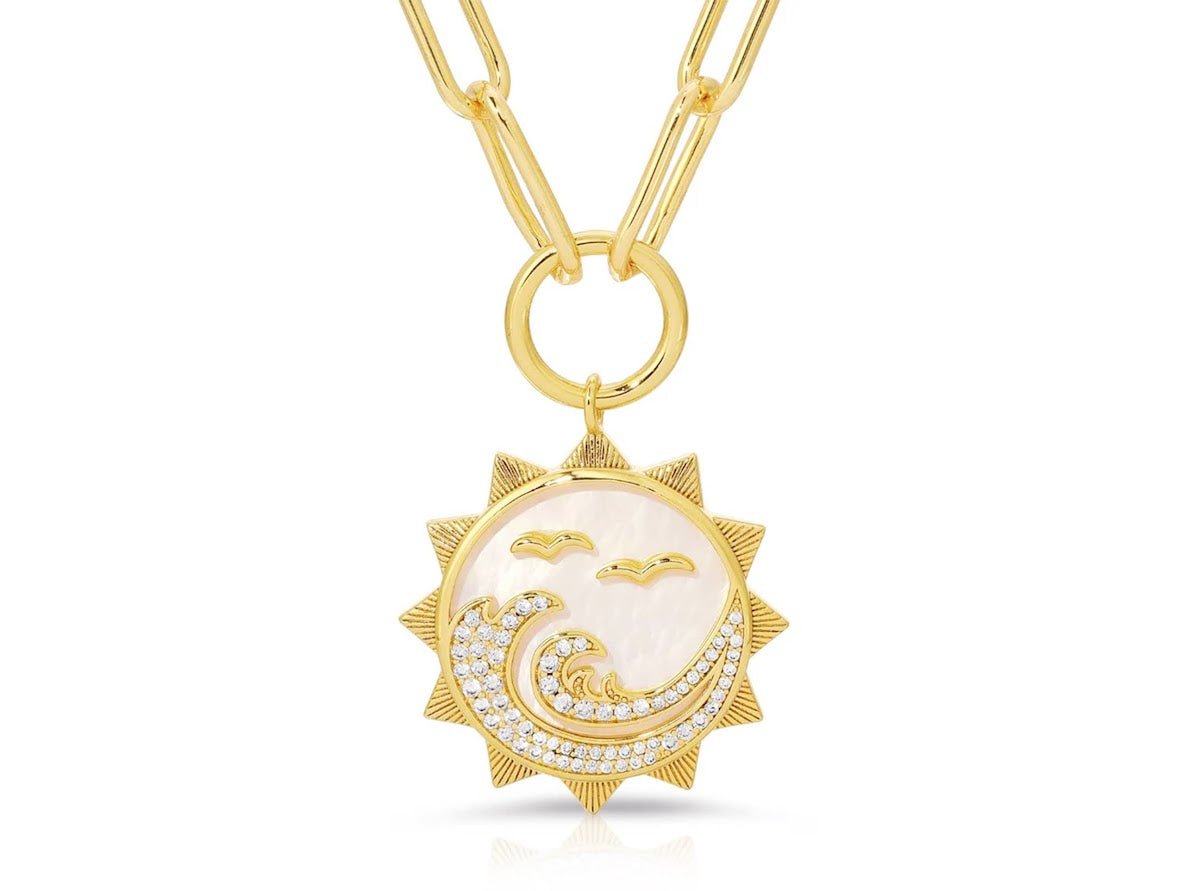 Gold and MOP Ocean Charm with CZs