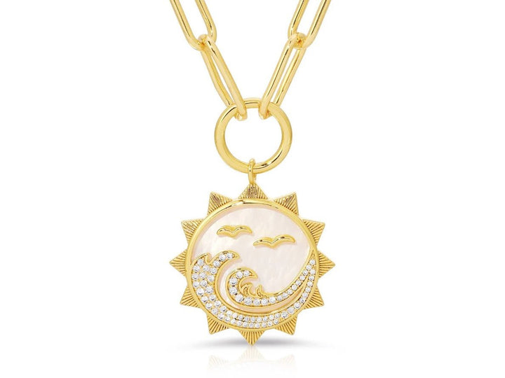 Gold and MOP Ocean Charm with CZs