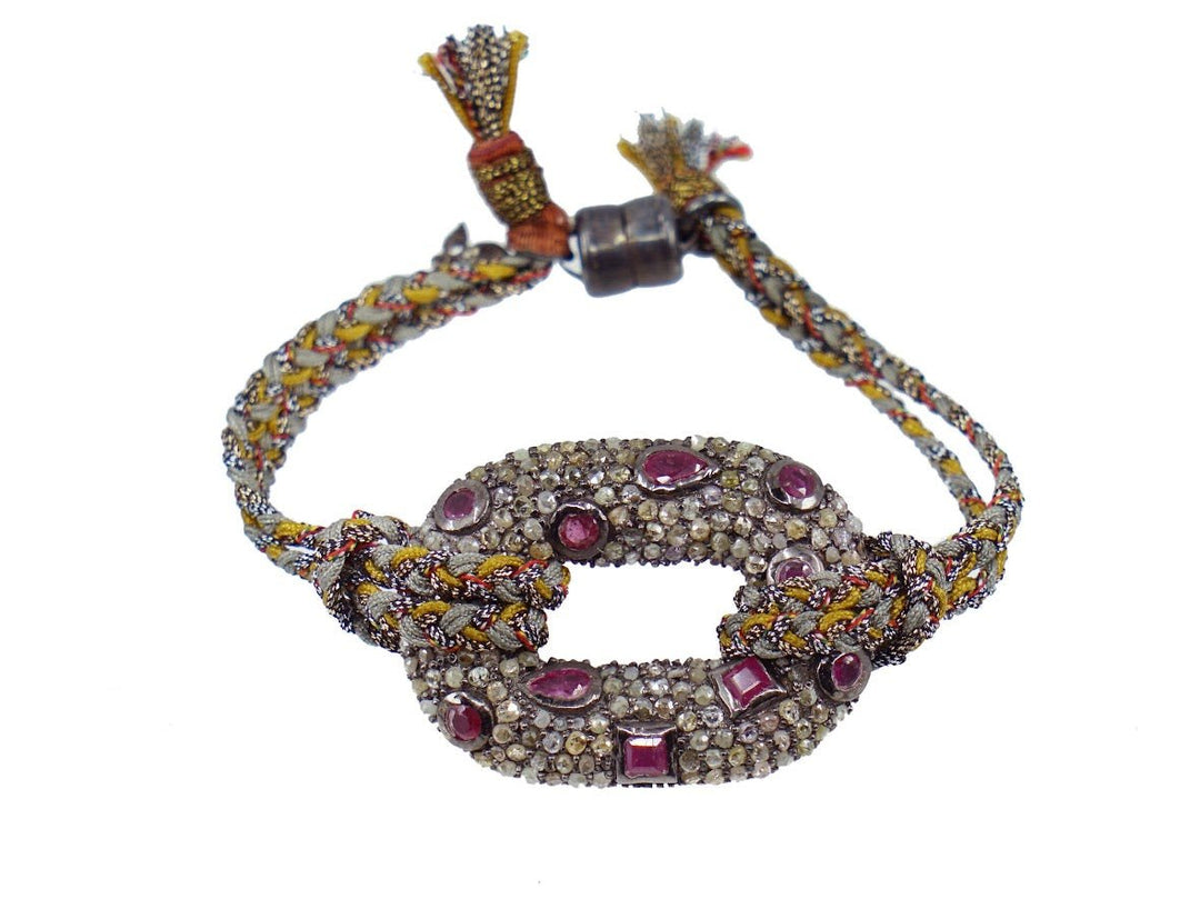 Woven Bracelet with Rose-Cut Diamonds and Large Rubies