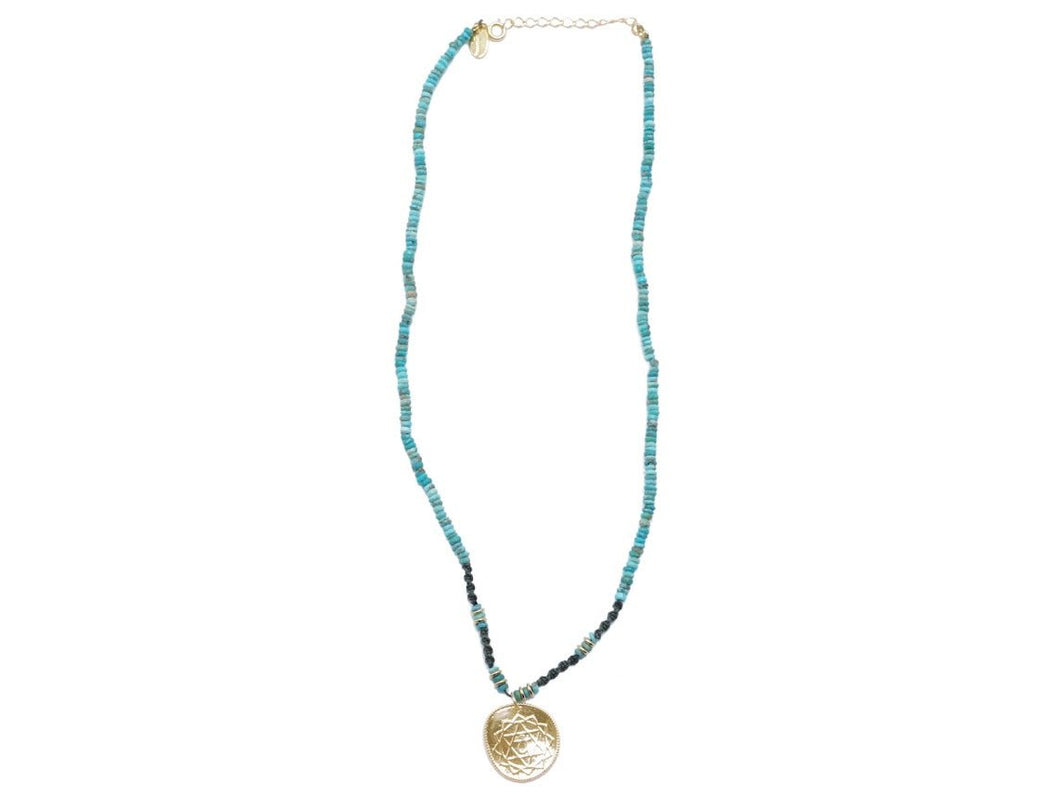 Turquoise Bead Necklace with Gratitude Charm