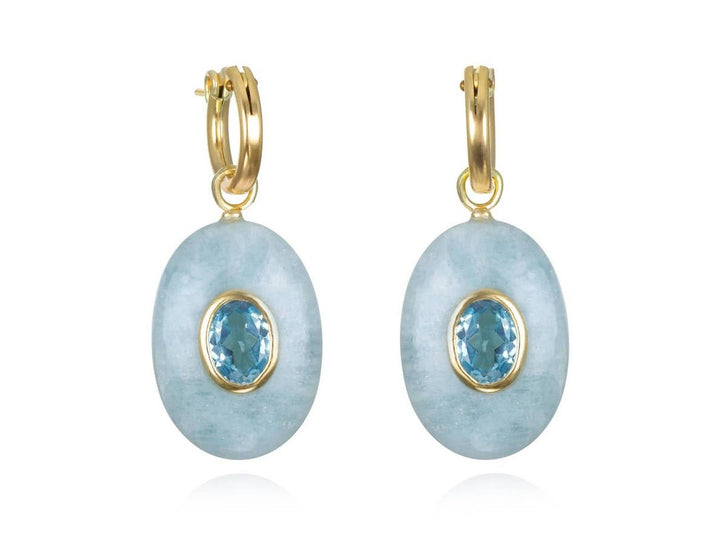 Aquamarine and Blue Topaz Oval Huggie Hoops