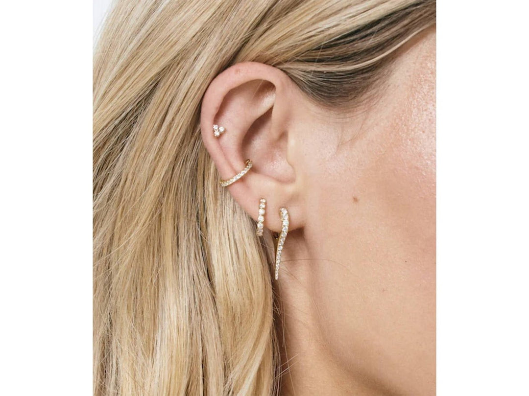 Gold Spike Huggie Earrings with CZs
