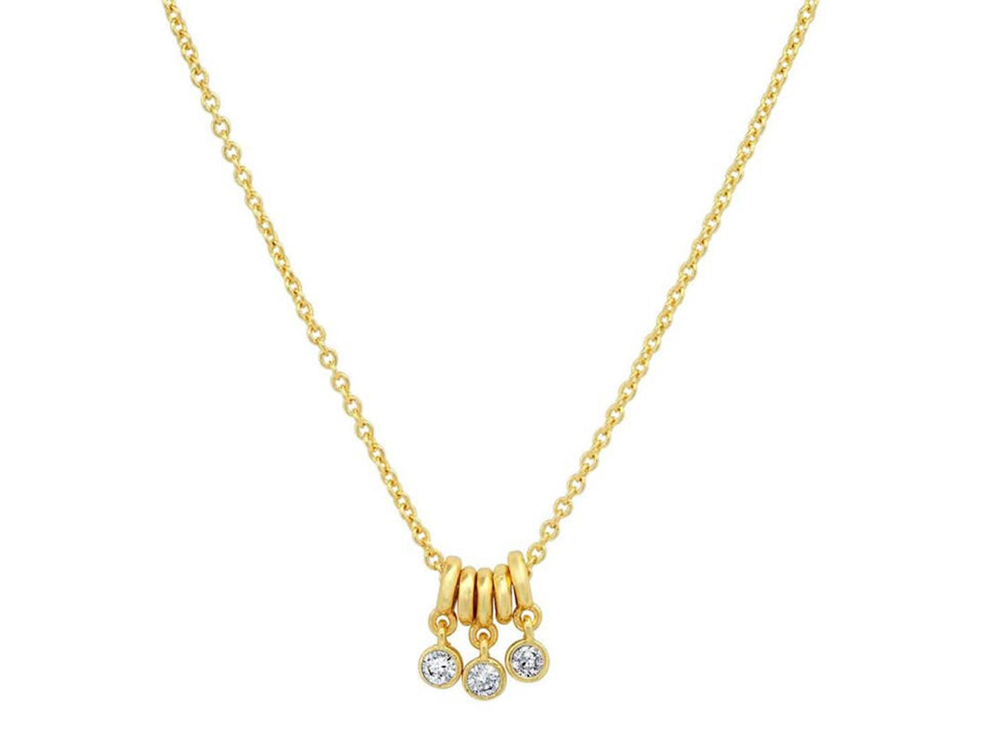Gold Necklace with Rings and Dangling CZs