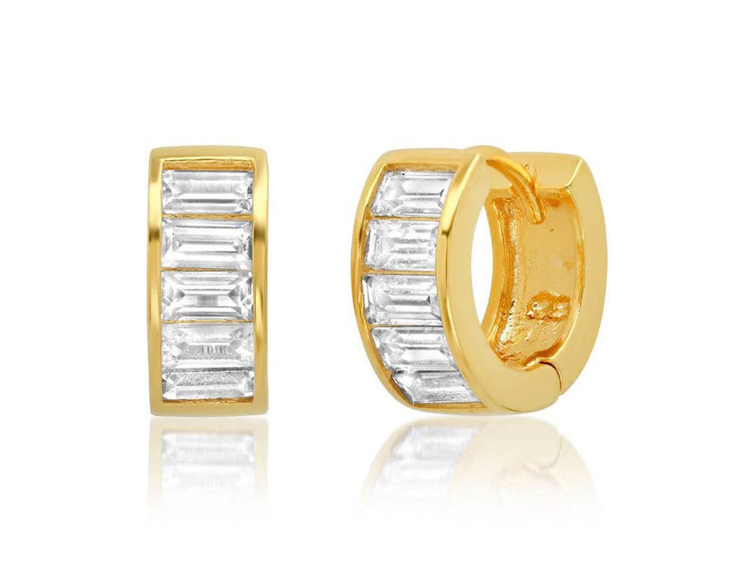 Gold Mini Baguette CZ Huggie Hoop Earrings