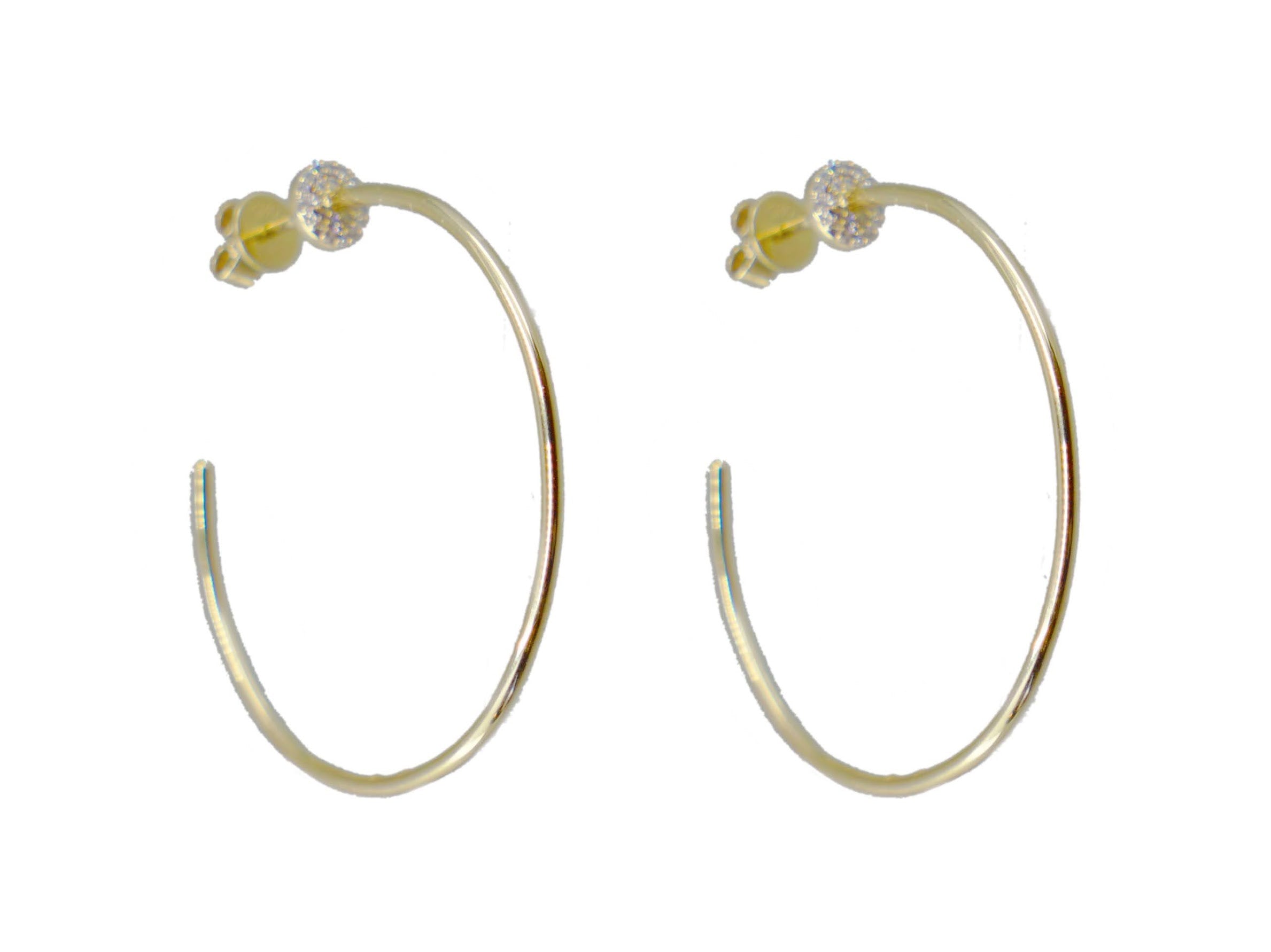 14k Wire Hoop Stud Earrings with Diamonds