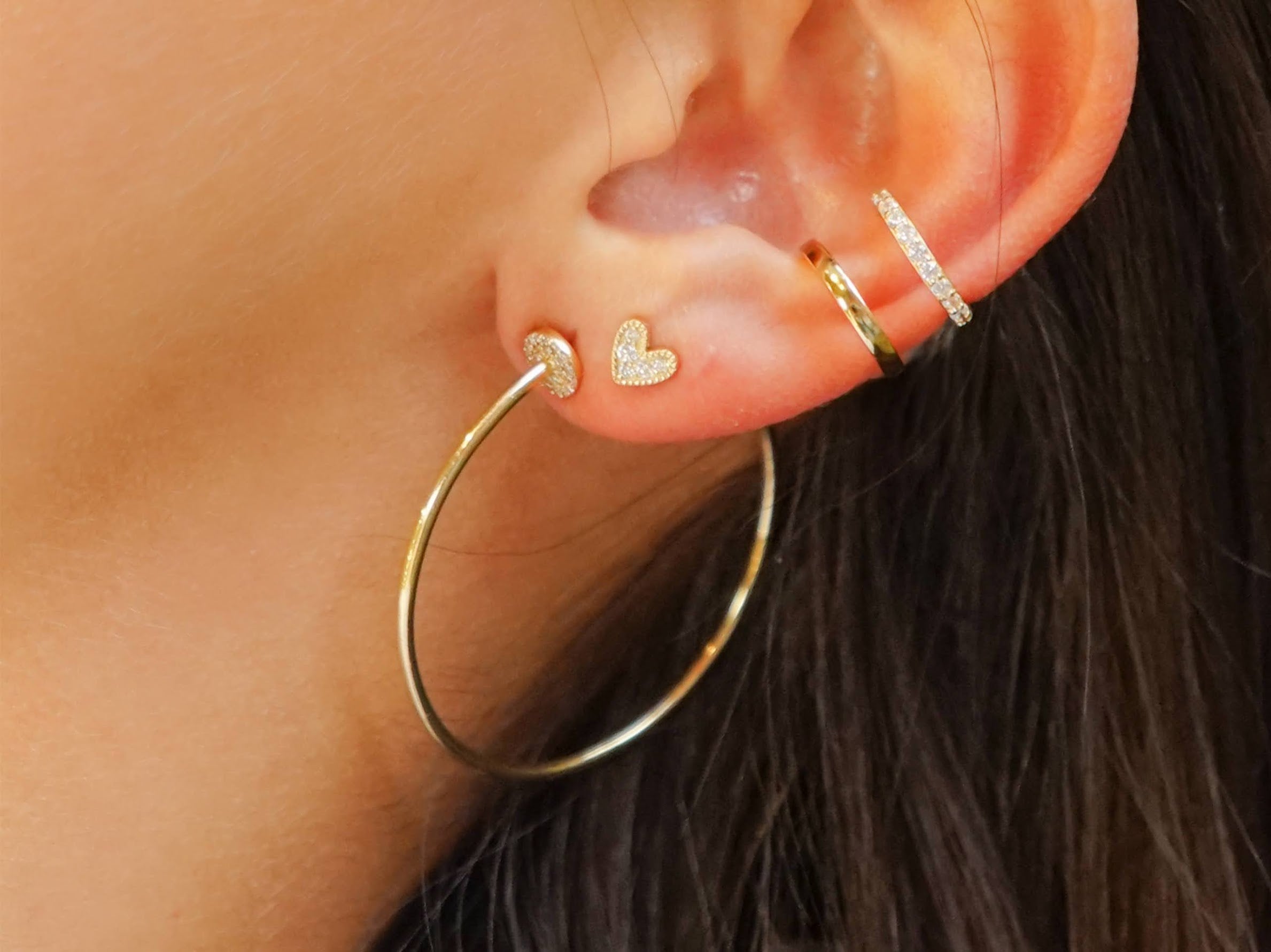 14k Wire Hoop Stud Earrings with Diamonds