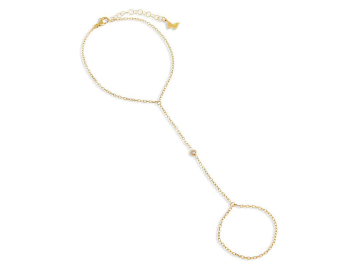 Gold Mini Bezel Cz Hand Chain Bracelet