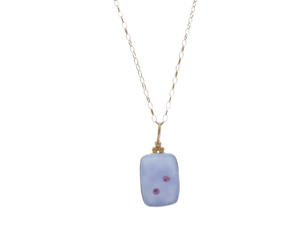 14k Chalcedony Druzy and PInk Tourmalines Necklace