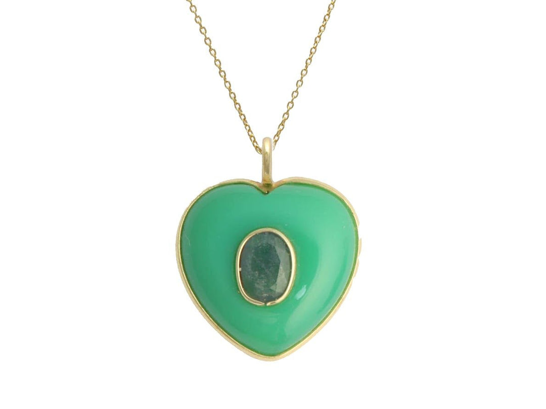 Chrysoprase and Green Aventurine Heart Charm Necklace