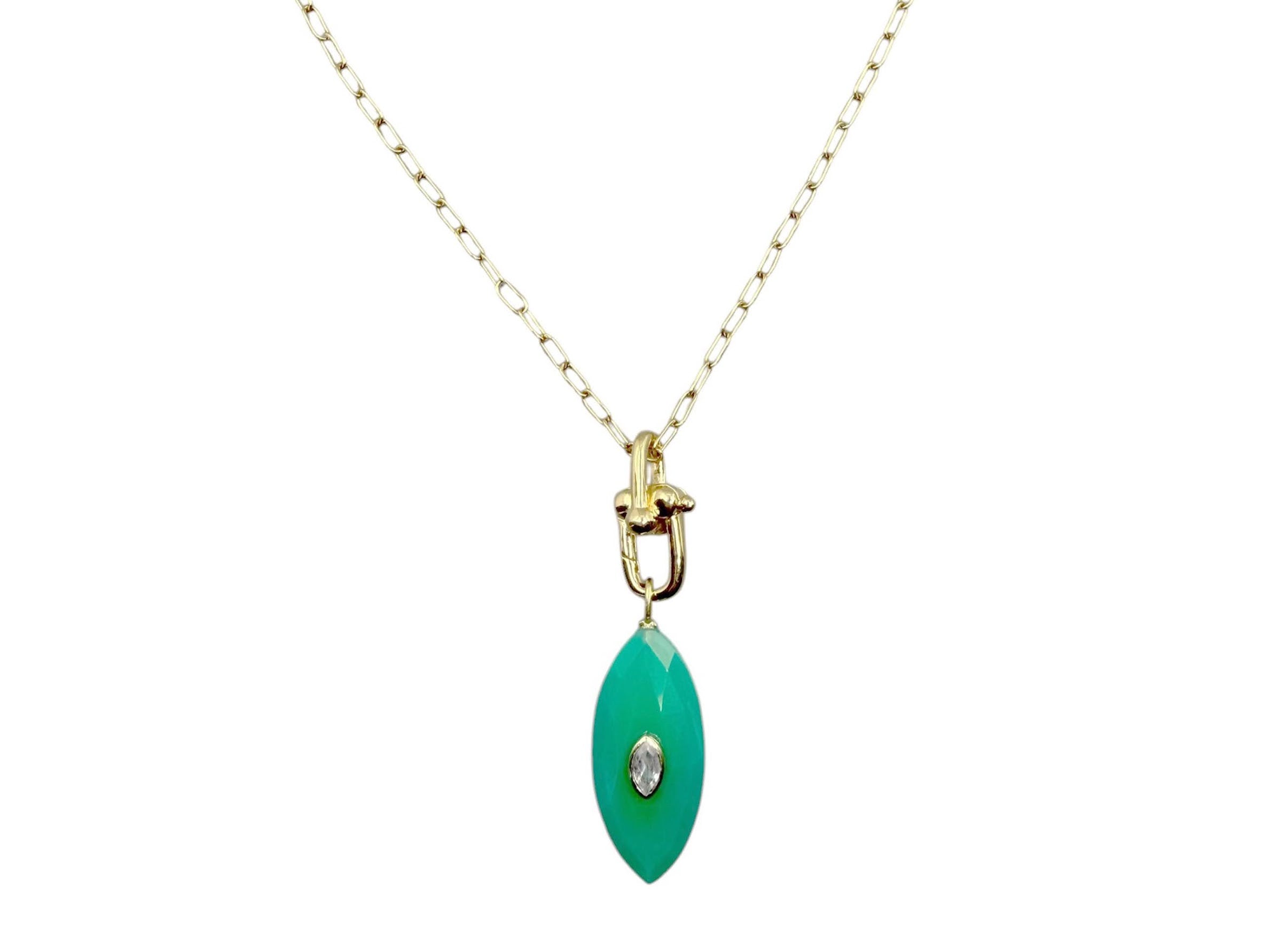 Green Chalcedony and Topaz Charm Necklace