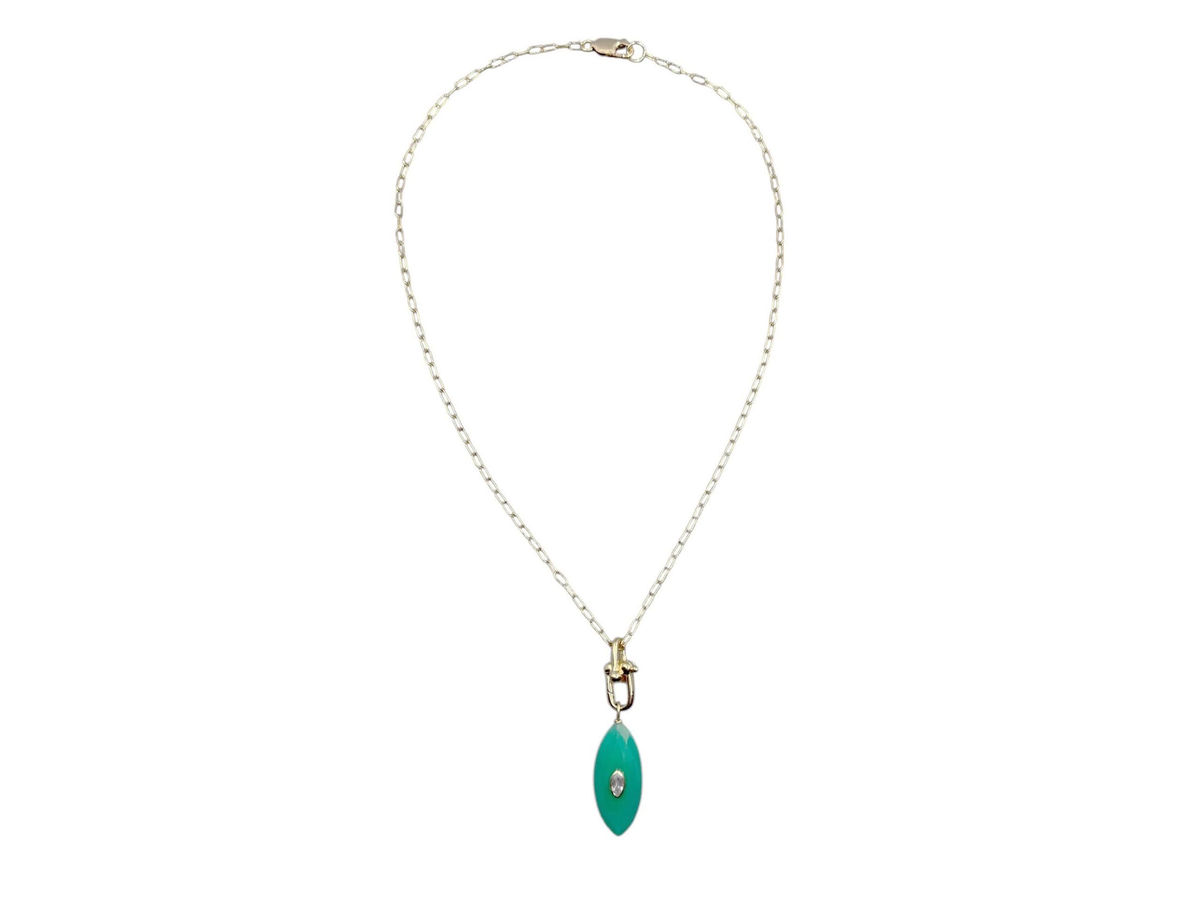 Green Chalcedony and Topaz Charm Necklace