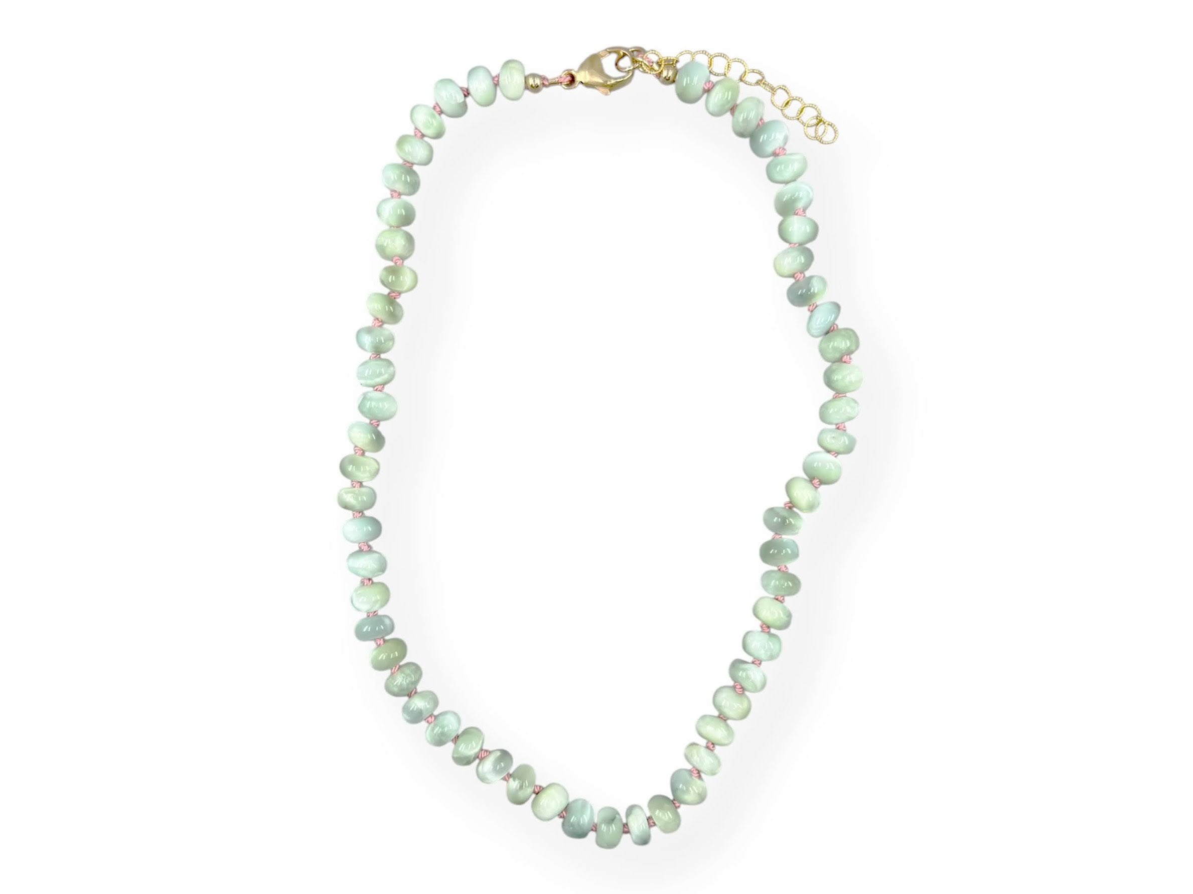 Shorter Green Moonstone on Silk Necklace