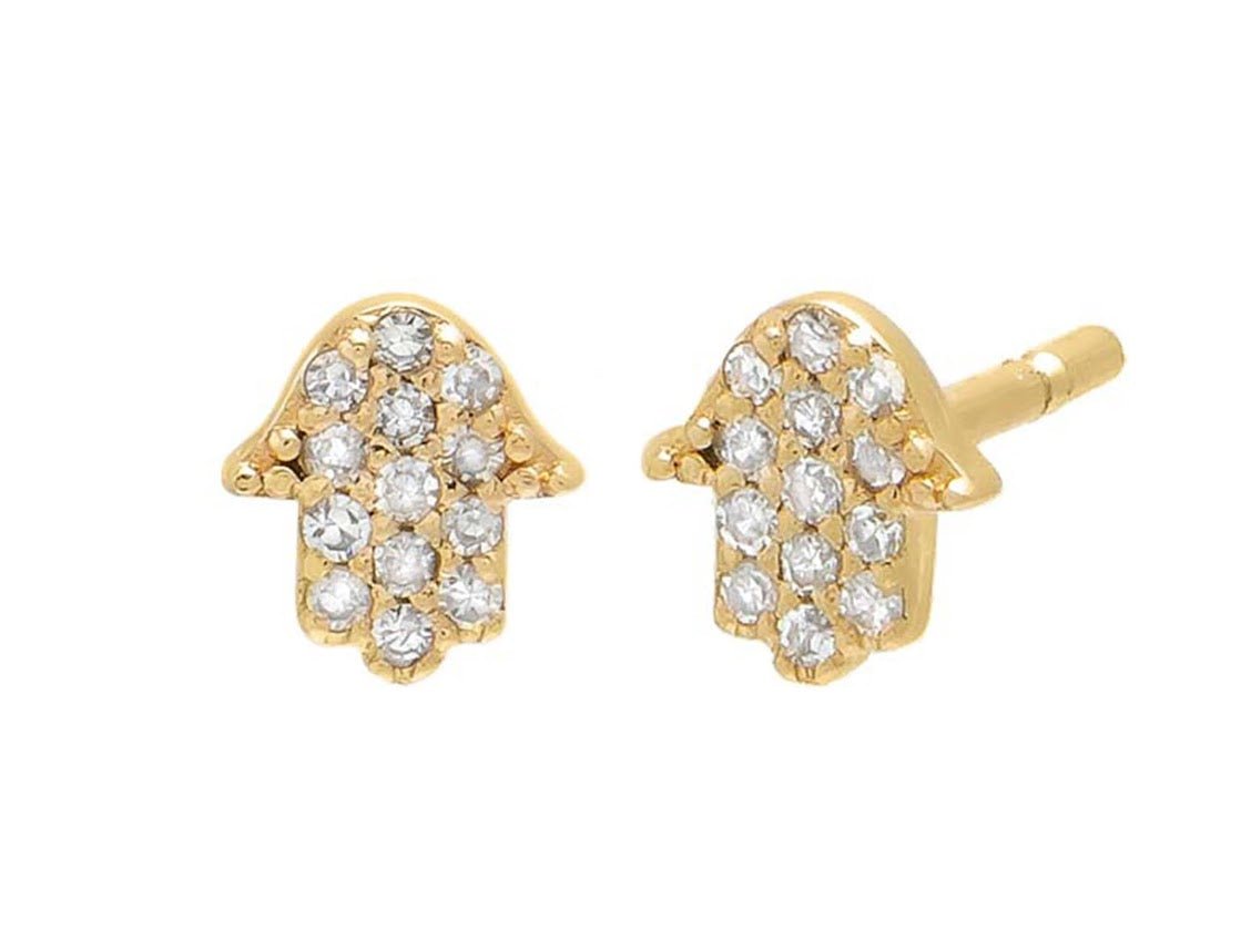 14k Petite Diamond Hamsa Earrings