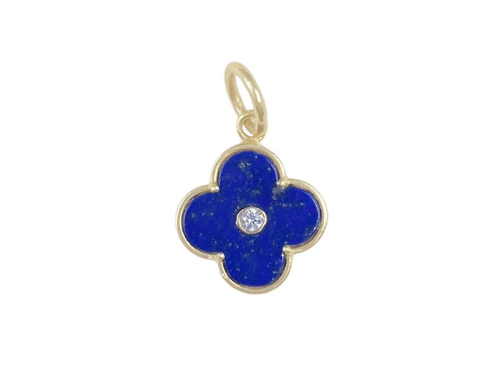 14k Lapis and Diamond Clover Charm