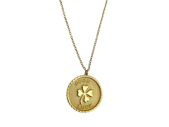 Gold Good Luck Clover Charm Necklace