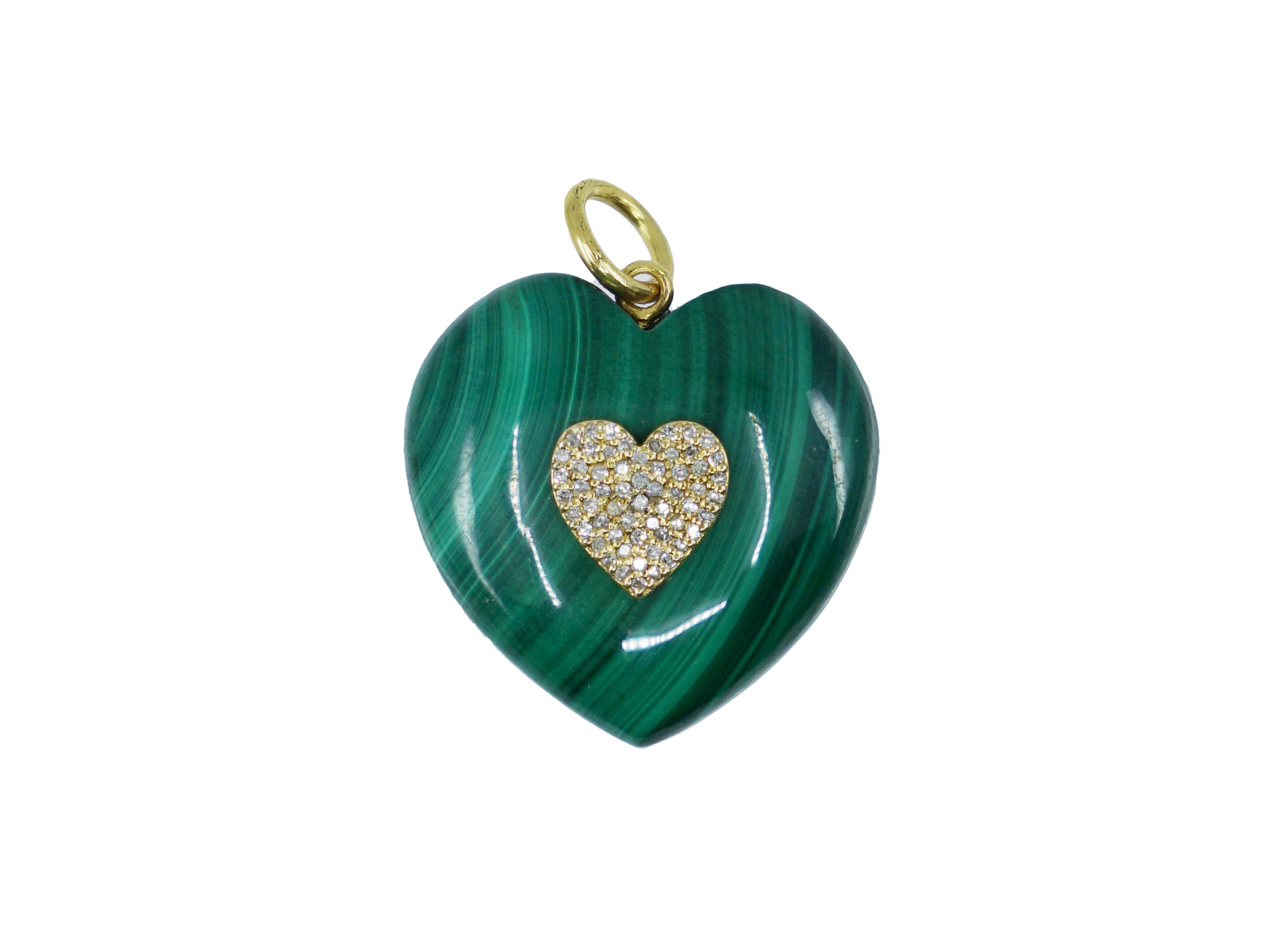 14k Malachite and Diamond Heart Charm