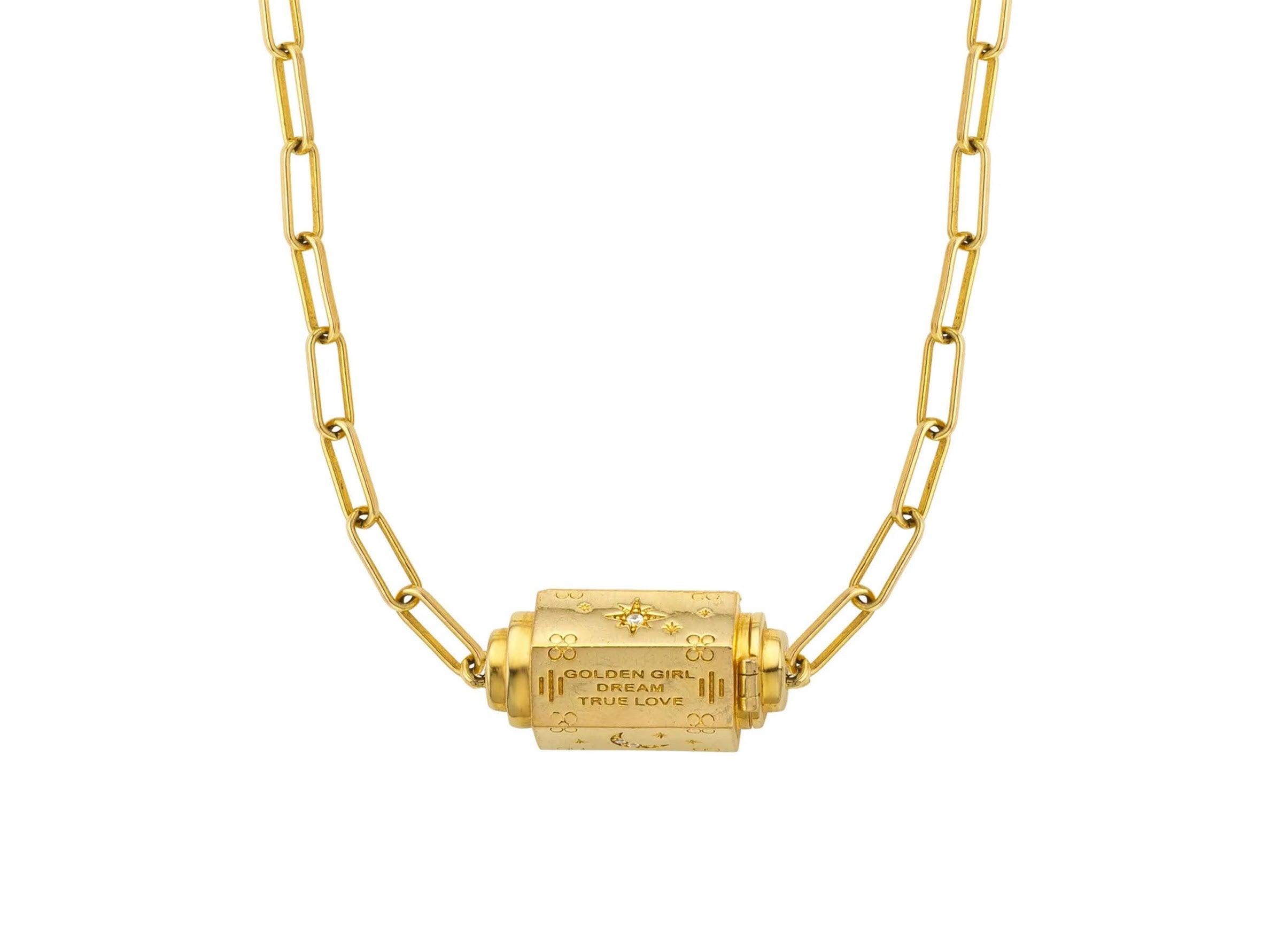 Gold Message Locket Necklace with CZs
