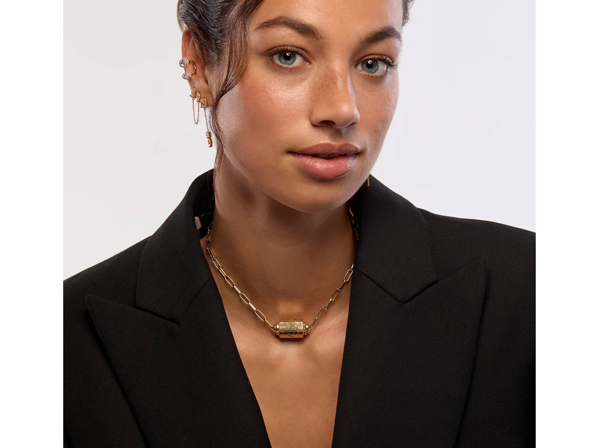 Gold Message Locket Necklace with CZs