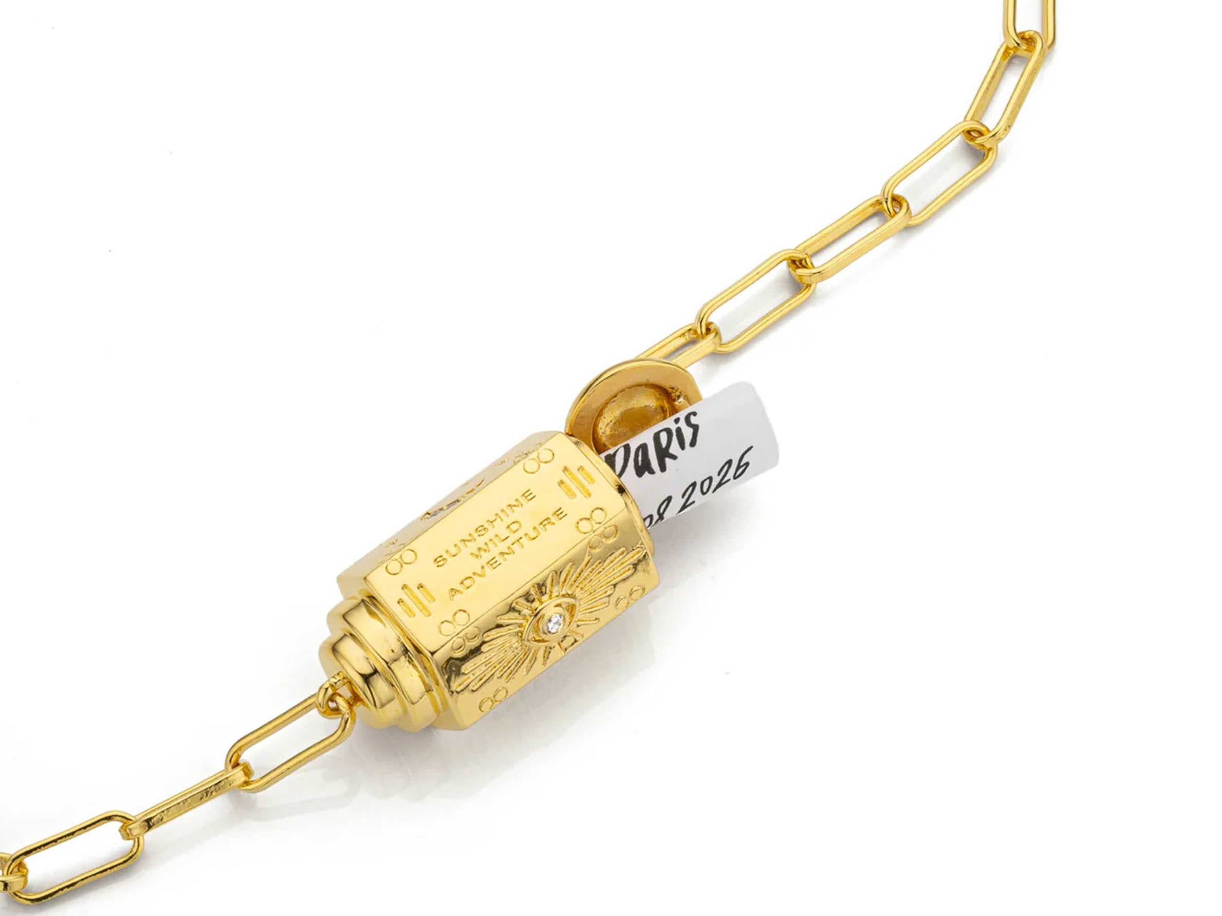 Gold Message Locket Necklace with CZs