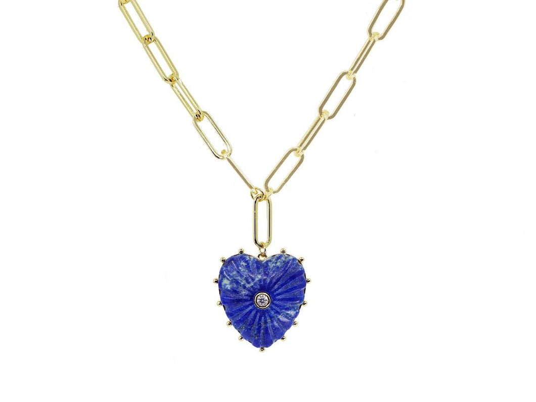 Lapis Heart Necklace with CZ