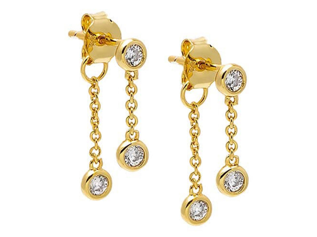 Gold and CZ Front Back Drop Stud Earrings