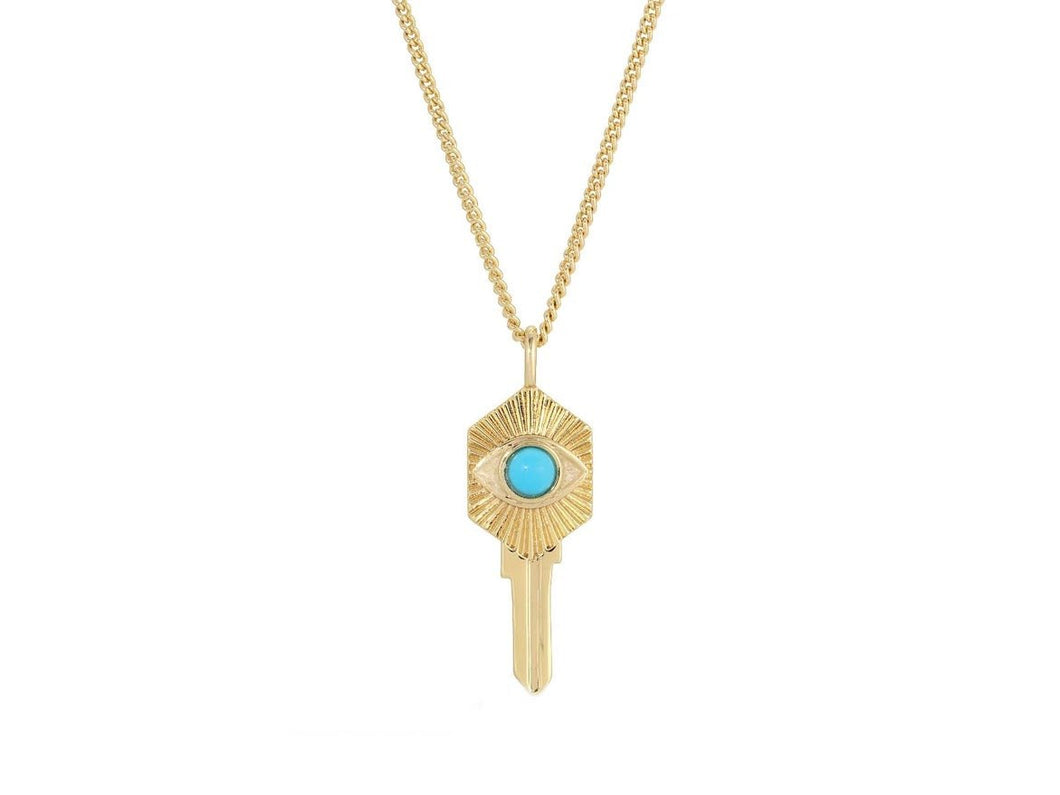 Seeing Eye Key Pendant Necklace with Turquoise Enamel