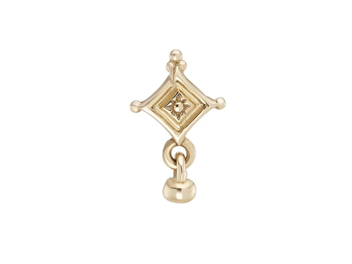 9k Beaded Stud with Dangling Bead