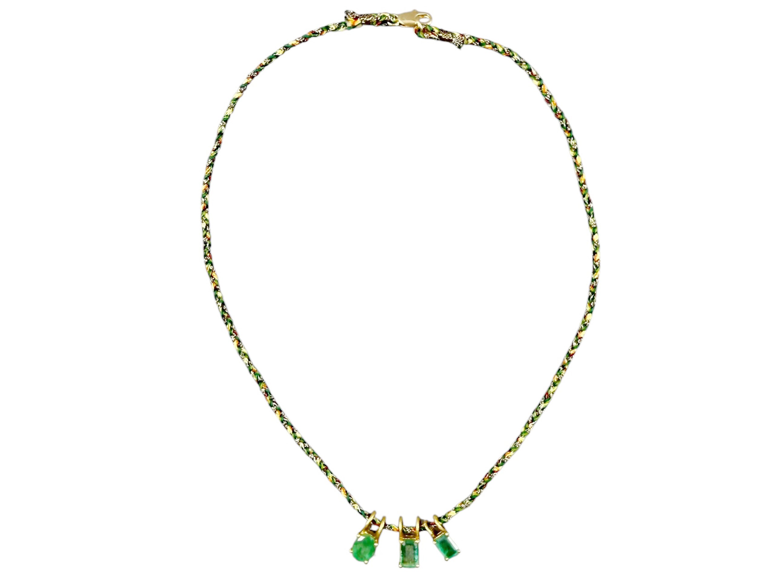 Triple Emerald Charm Necklace