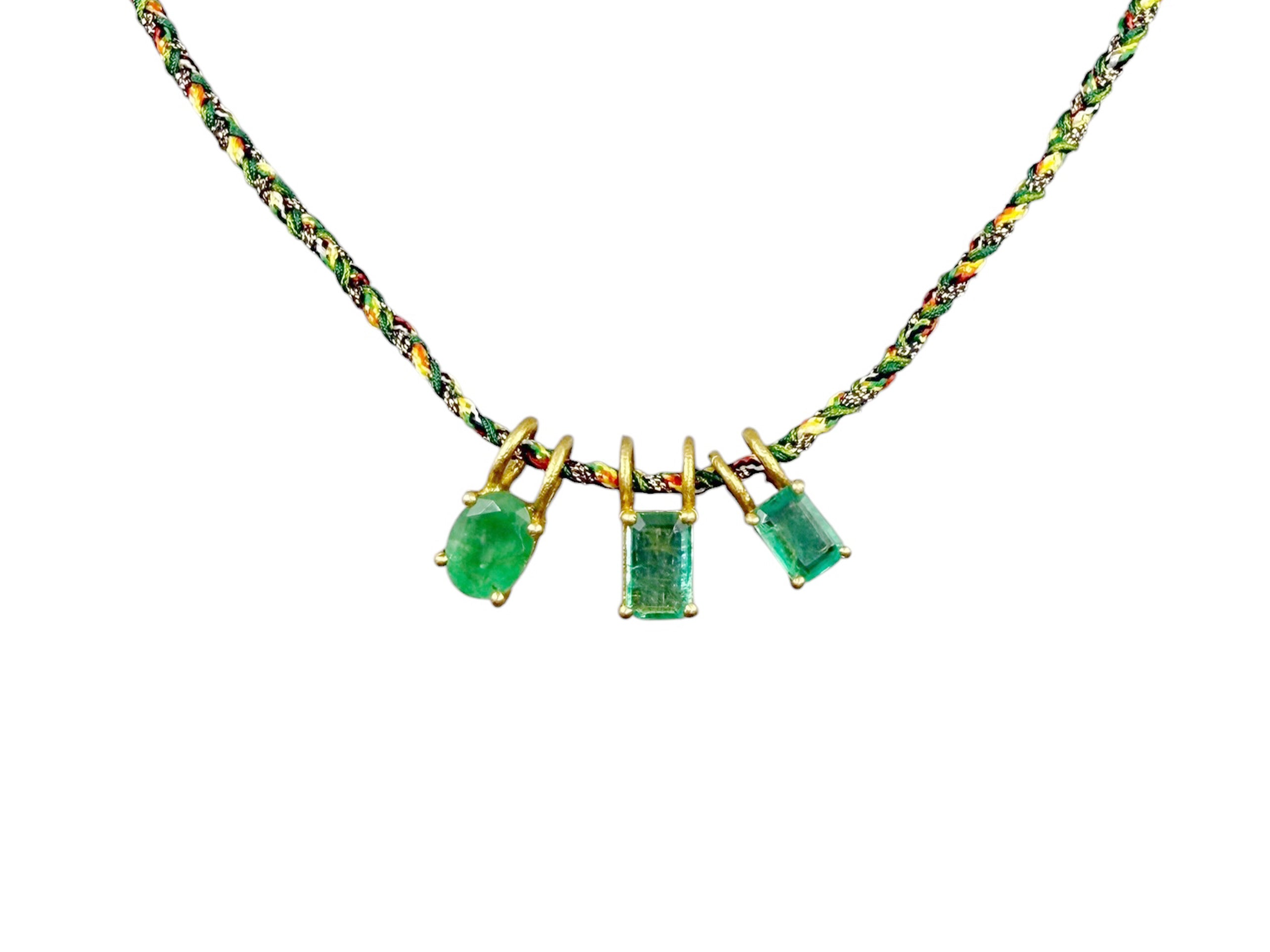 Triple Emerald Charm Necklace