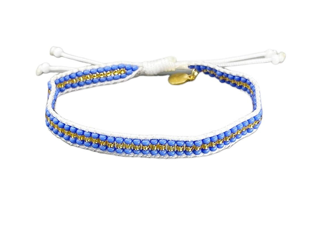 Blue and Gold Beaded Stripes Bracelet