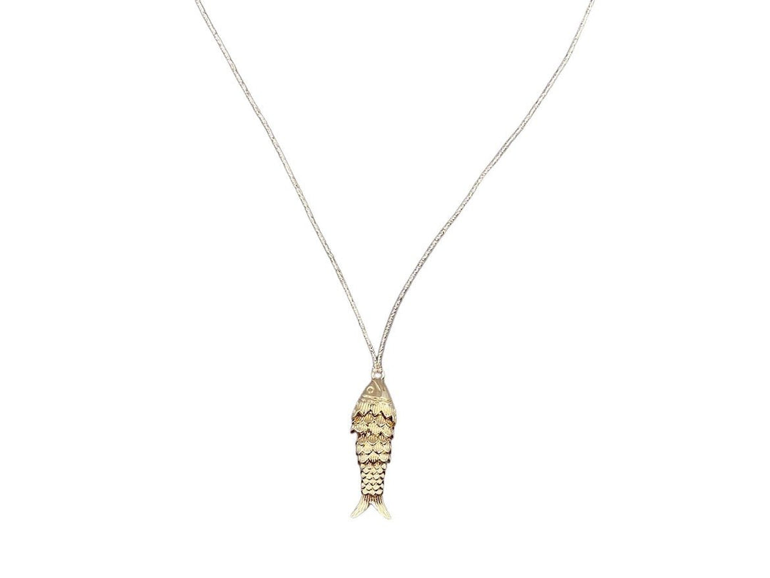 Gold Medium Articulated Fish Charm Necklace