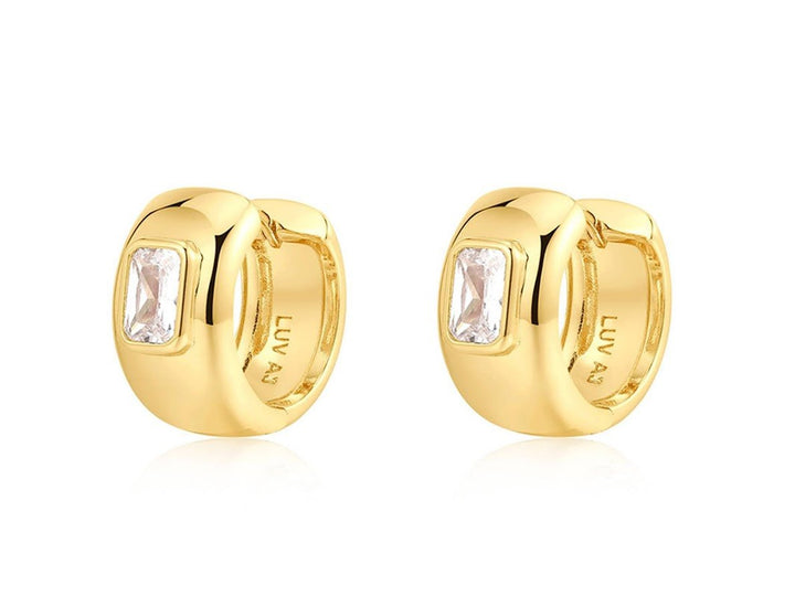 Gold Huggies with Emerald-Cut CZs