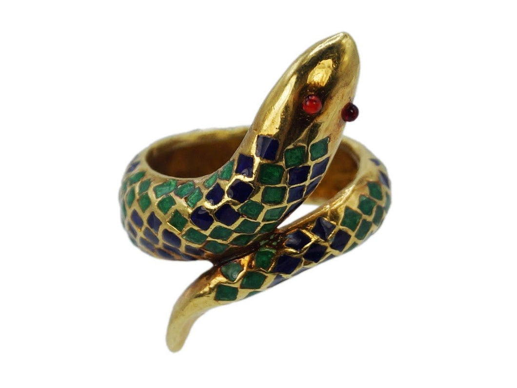 1950s Enamel Snake Ring with Ruby Eyes