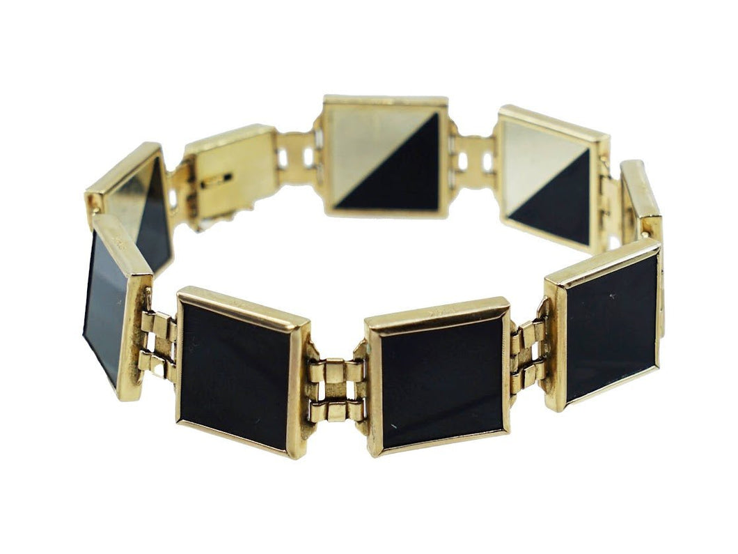 14k 1970s Reversible Black Onyx Bracelet