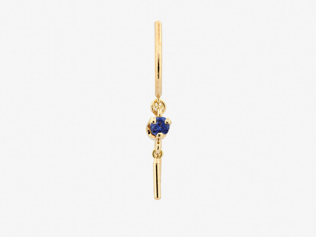 14k Small Threader-Style Dangling Hoop Earring with Sapphire