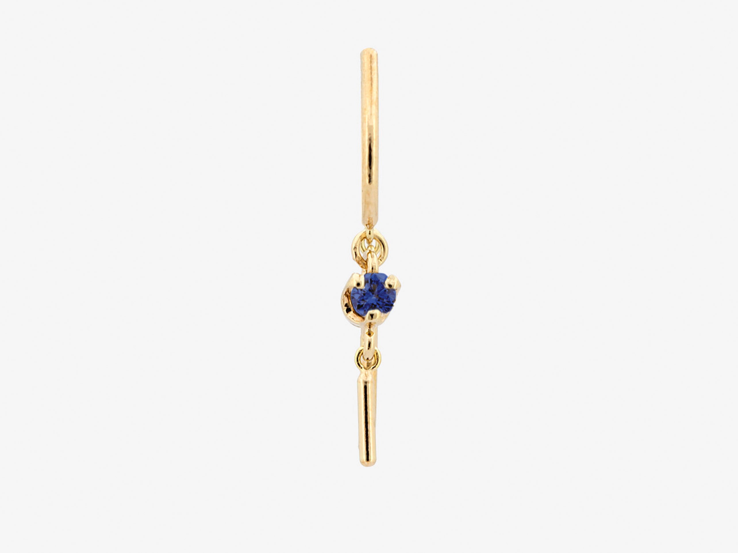 14k Small Threader-Style Dangling Hoop Earring with Sapphire