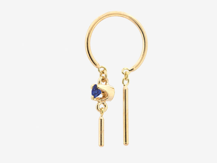 14k Small Threader-Style Dangling Hoop Earring with Sapphire