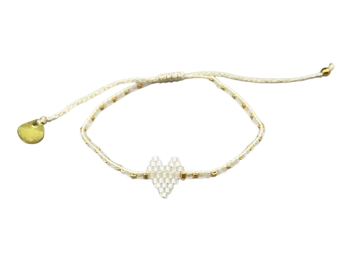 White and Gold Bead Bracelet with Heart