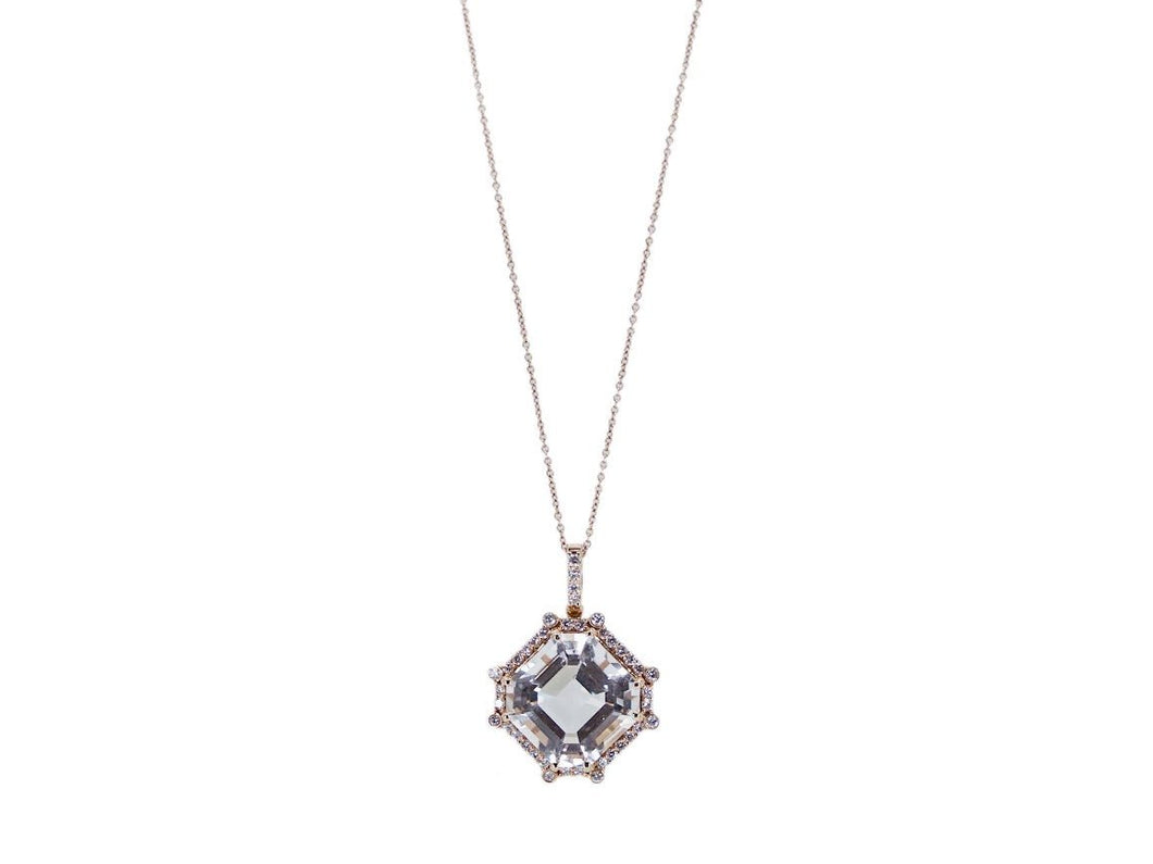18k Rock Crystal Necklace with Diamonds.