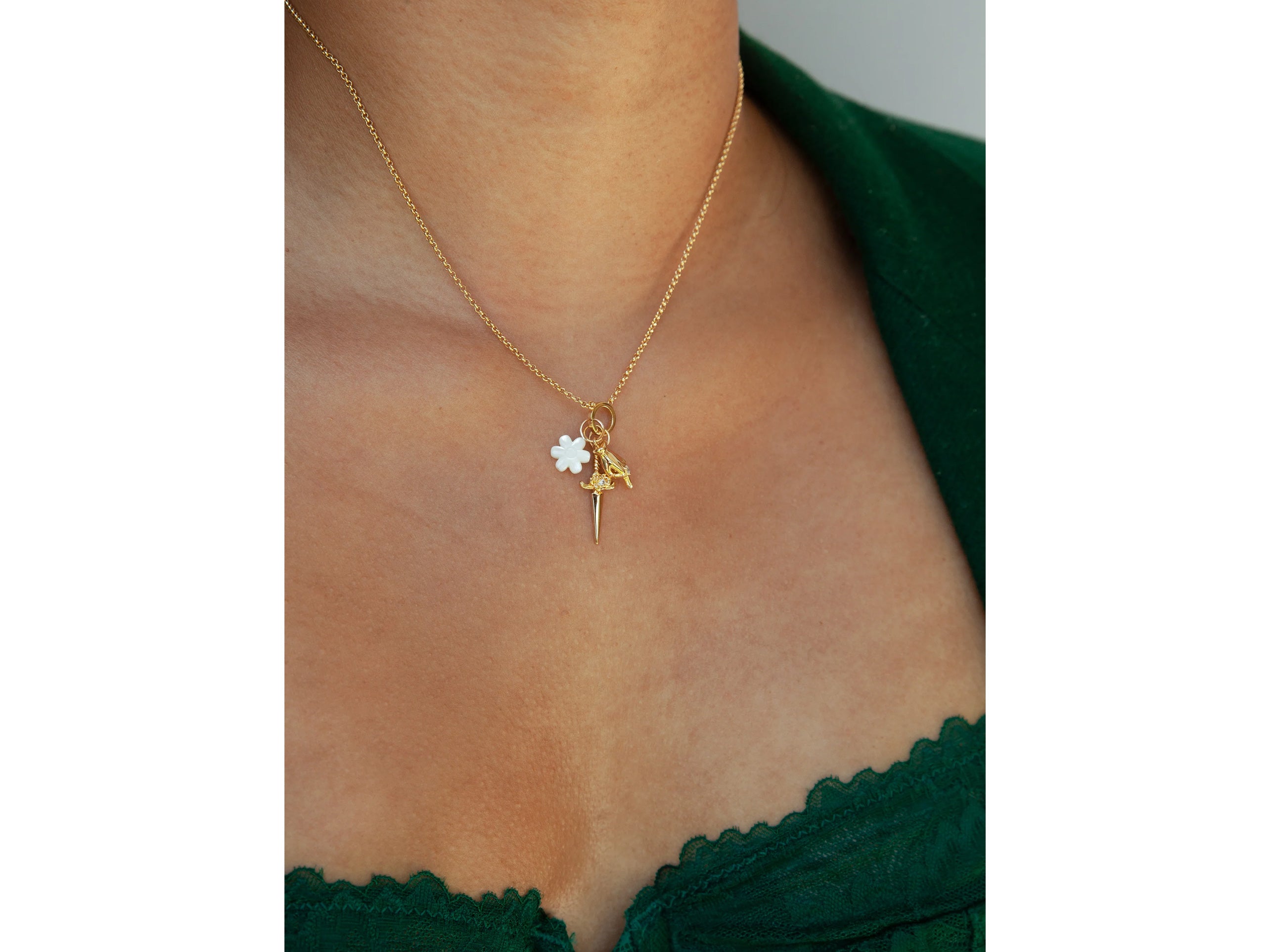 Gold Cable Chain with Charm Holder