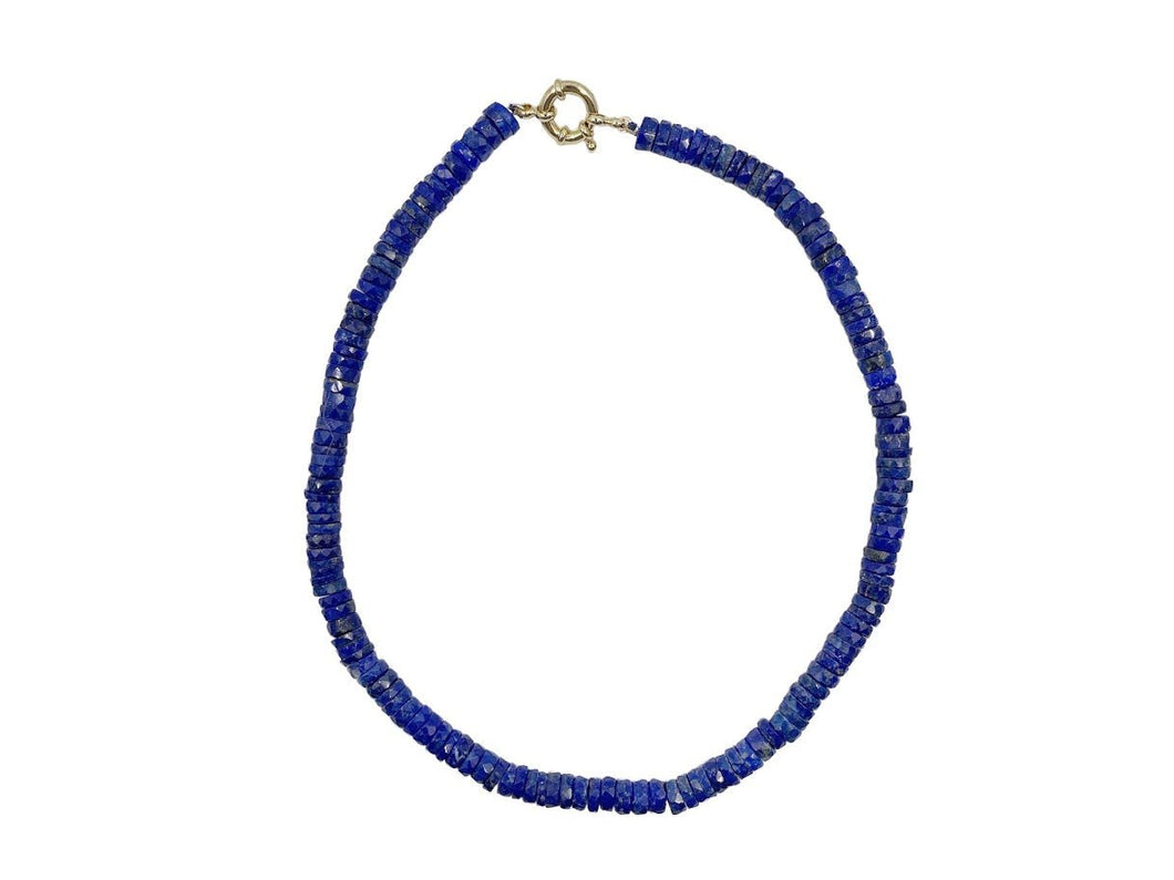 Faceted Lapis Heishi Bead Stacked Strand Necklace