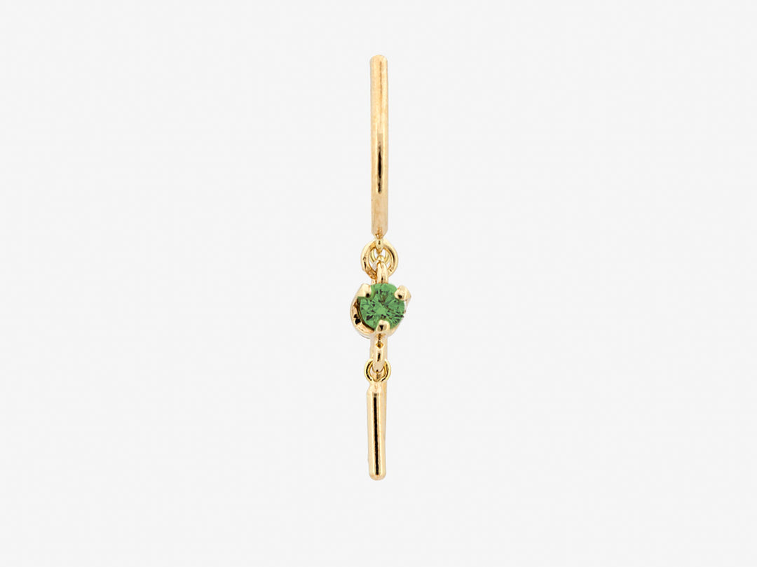 14k Small Threader-Style Dangling Hoop Earring with Emerald