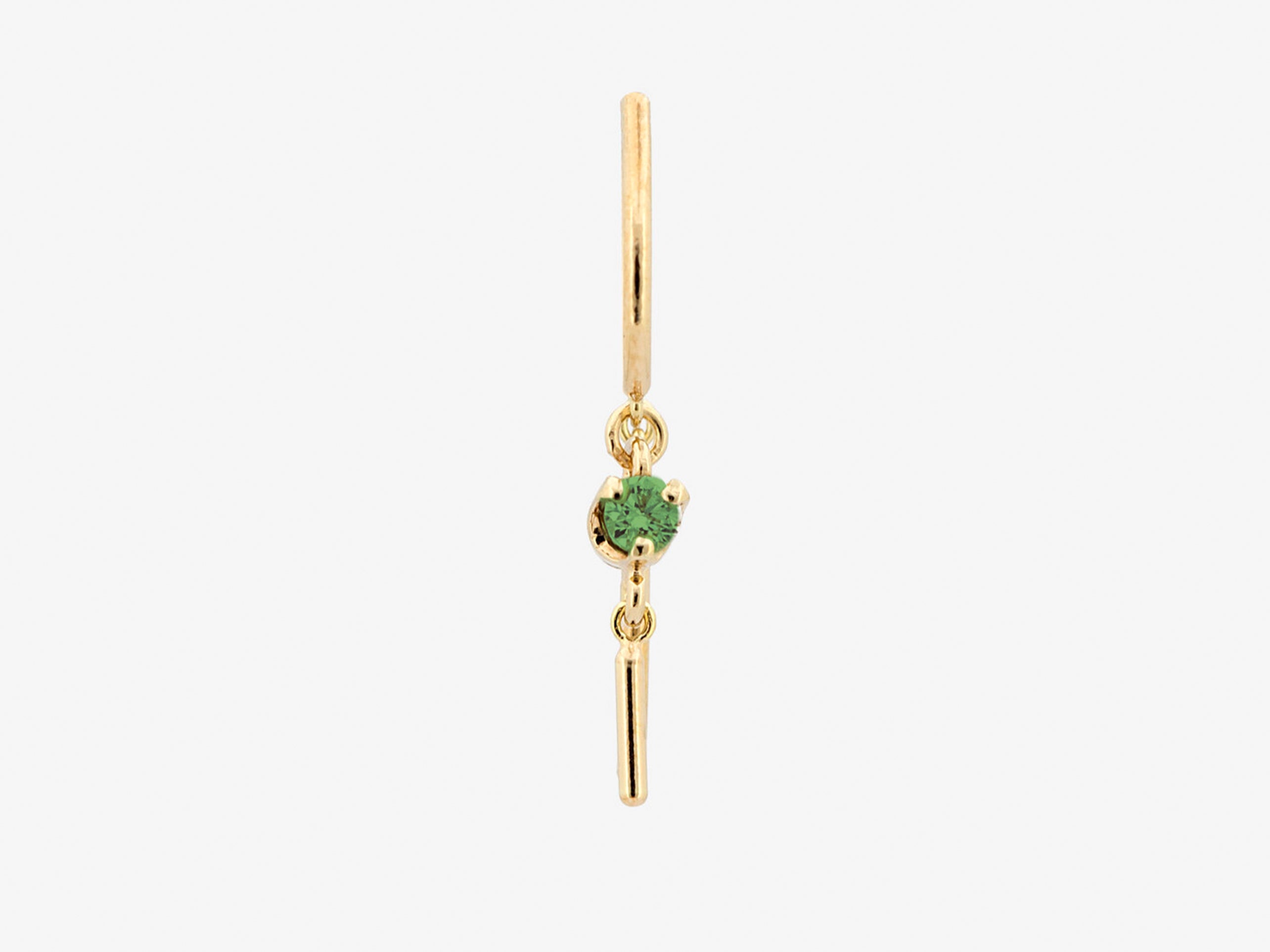 14k Small Threader-Style Dangling Hoop Earring with Emerald