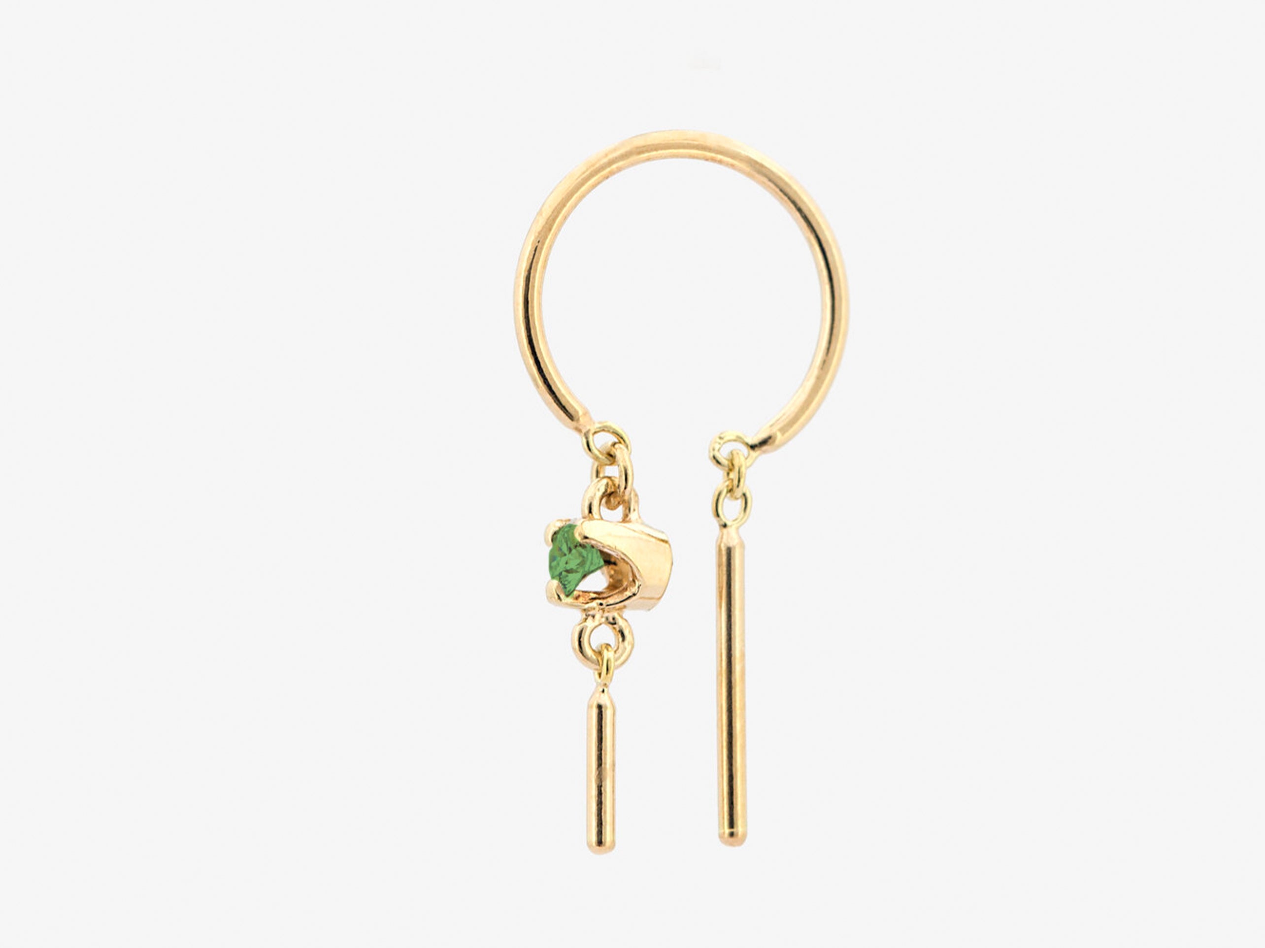 14k Small Threader-Style Dangling Hoop Earring with Emerald
