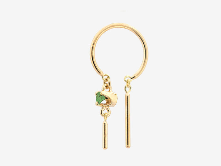 14k Small Threader-Style Dangling Hoop Earring with Emerald